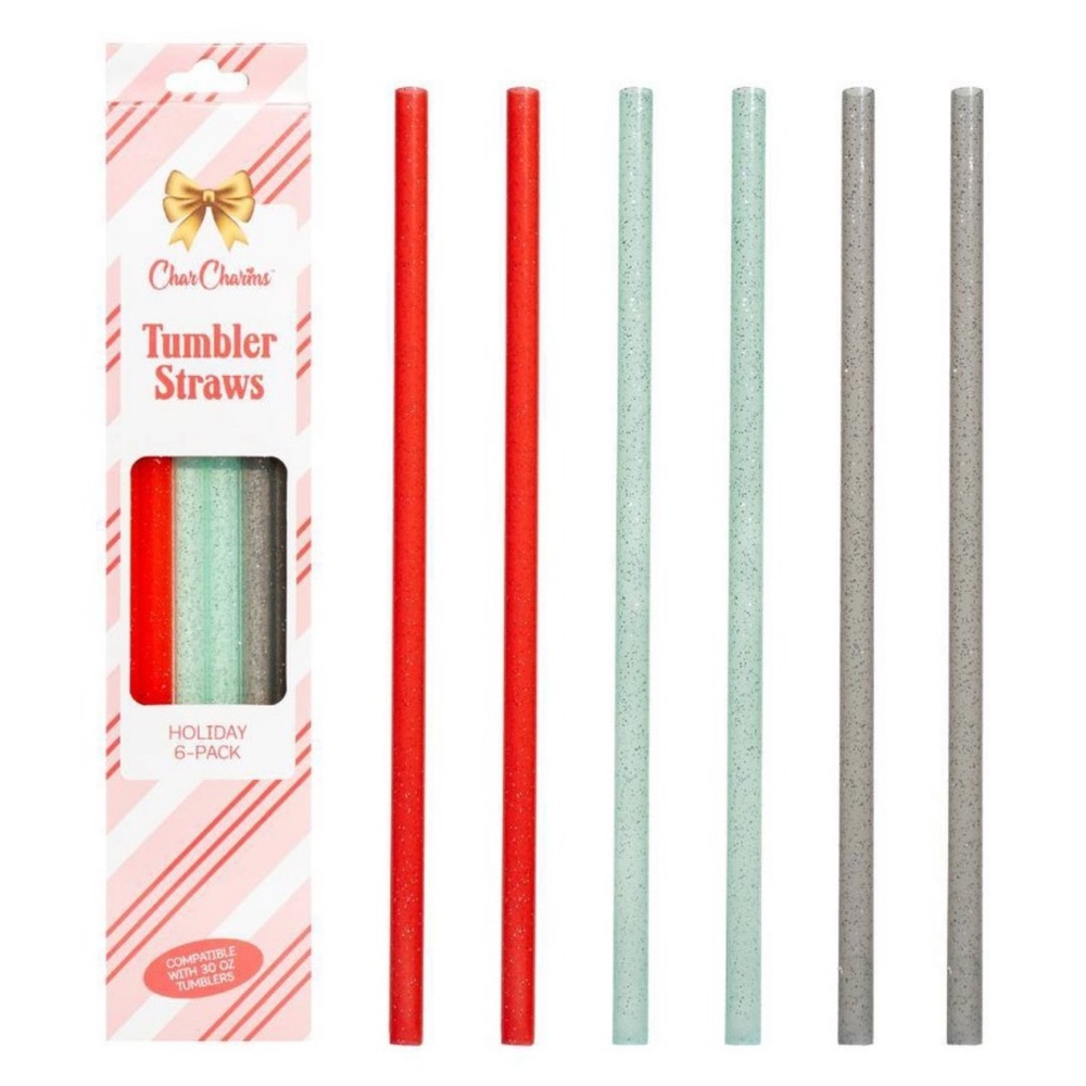 Holiday Tumbler Straws 6-Pack - Red and Silver